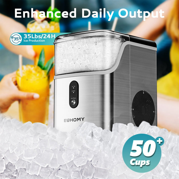 EUHOMY Pebble Ice Maker Machine with 35lbs/24H Soft Ice, Self-Cleaning