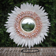 Papua Mirror -  Boho Mirror - Sea Shell Mirror - Boho Chic - Feather Mirror